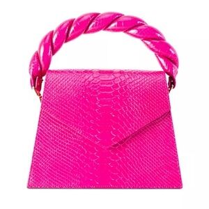 Anima Iris Zaza Grande Leather Handbag Python embossed in hot pink NWOT